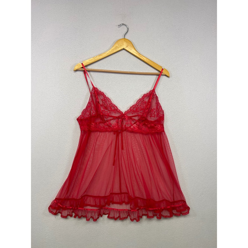 Coquette Romantic Victoria's Secret Women M Red Lace Ruffle Babydoll Nightie